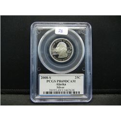 2008-S silver Alaska State Quarter.  PCGS slabbed as PR 69 DCAM.
