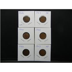 (6) Nice Indian Cents; all full libs with 1902, 03 XF, 04, 05, 06, and 07 XF.