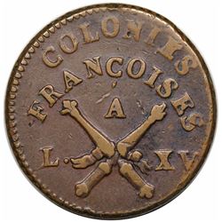 1767-A French Colonies Sou, Breen 700, VF30.