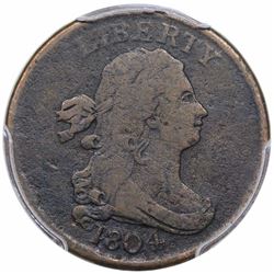 1804 Draped Bust Half Cent, C-5, R4, rare EDS (old C-3), PCGS F details, environmental damage.