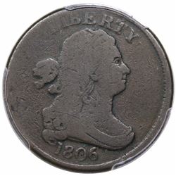 1806 Draped Bust Half Cent, Small 6, Stems, C-2, R4, PCGS G06