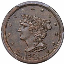 1850 Braided Hair Half Cent, C-1, R2, PCGS AU53.