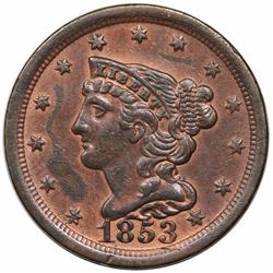 1853 Braided Hair Half Cent, C-1, R1, AU detail, cleaned.