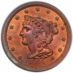 1854 Braided Hair Half Cent, C-1, R1, PCGS MS63RD.