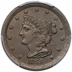 1855 Braided Hair Half Cent, C-1, R1, PCGS AU55.