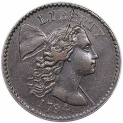1794 Liberty Cap Large Cent, Head of 1794, S-49, R2, ANACS VF35 details, scratched.