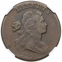 1798 Draped Bust Large Cent, Style 2 Hair, S-169, R3, NGC VF25.
