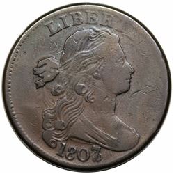 1807/6 Draped Bust Large Cent, Large 7, S-273, R1, F15.
