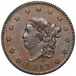 1817 Coronet Head Large Cent, N-11, R1, AU58.