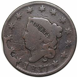 1817 Coronet Head Large Cent, N-12, R3, rare LDS, 3 Star Break, G4.