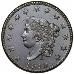 1819 Coronet Head Large Cent, Small Date, N-8, R1, MS62BN.