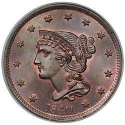 1840 Braided Hair Large Cent, Large Date, N-8, R1, PCGS MS64RB.