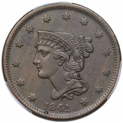 1841 Braided Hair Large Cent, N-3, R2, PCGS XF45.