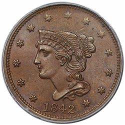 1842 Braided Hair Large Cent, Large Date, N-5, R3, PCGS MS64BN.
