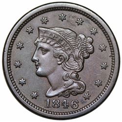 1846 Braided Hair Large Cent, Small Date, N-1, R1, AU55.