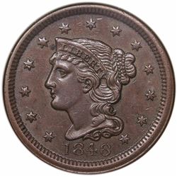1846 Braided Hair Large Cent, Small Date, N-9, R2, NGC MS62BN.