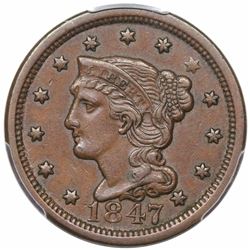 1847 Braided Hair Large Cent, N-41, R4, PCGS XF45.