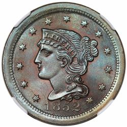 1852 Braided Hair Large Cent, N-8, R2, NGC MS66BN.