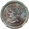 Image 1 : 1852 Braided Hair Large Cent, N-8, R2, NGC MS66BN.