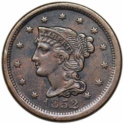 1852 Braided Hair Large Cent, N-10, R2, XF detail, environmental damage.