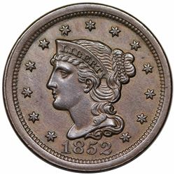 1852 Braided Hair Large Cent, N-14, R1, AU55.