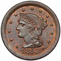 1853 Braided Hair Large Cent, N-3, R1, MS63BN.