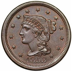 1853 Braided Hair Large Cent, N-16, R1, MS62BN.