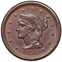 1856 Braided Hair Large Cent, Slanted 5, N-14, R1, MS62BN.