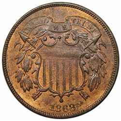 1868 Two Cent Piece, MS62RB.