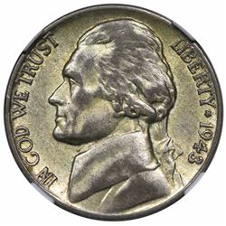 1943/2-P Jefferson Nickel, NGC AU50.