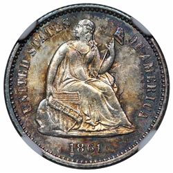 1861 Seated Liberty Half Dime, NGC MS65.