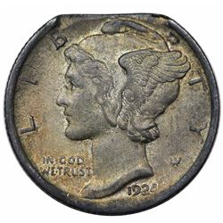 1924 Mercury Dime, straight planchet clip, AU58.