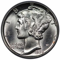 1938-D Mercury Dime, PCGS (OGH) MS66FB.