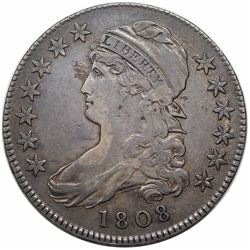 1808 Capped Bust Half Dollar, O-103, R1, VF20.