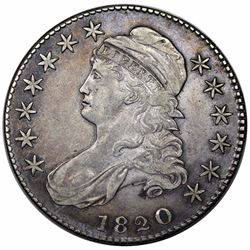 1820 Capped Bust Half Dollar, Curl Base 2, O-103, R1, VF35.