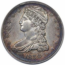 1838 Capped Bust Half Dollar, ANACS AU53 details, cleaned.