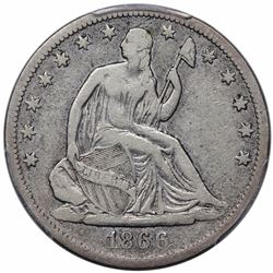 1866-S Seated Liberty Half Dollar, No Motto, PCGS VF20.