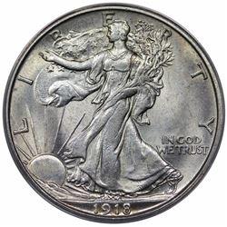 1918-S Walking Liberty Half Dollar, ANACS AU58.