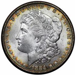 1884 Morgan Dollar, Redfield holder, Paramount MS65, NGC MS63.