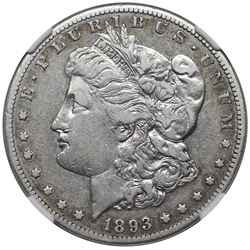 1893-CC Morgan Dollar, NGC VF details, cleaned.