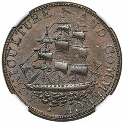 (1838) Hard Times Token, Agriculture & Commerce, Low 66, HT-24, NGC AU55.