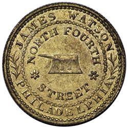 (1835) Hard Times Token, Philadelphia, PA: James Watson, Low 384A, HT-421A, gilt brass, AU58.