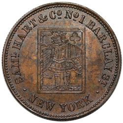 Pair of (c. 1854) Samuel Hart Tokens, copper and white metal, Miller PA-197A and B.