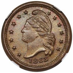 1863 Civil War Token, Peace Forever, Fuld 25/418a, NGC MS64BN.
