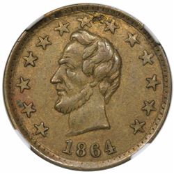 1864 Civil War Token, Lincoln, O.K., Fuld 125/248b, NGC AU details, obverse damage.