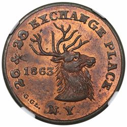 1863 Civil War Token, New York, NY: Edward Schulze's, Fuld 630BO-2a, NGC MS64RB.