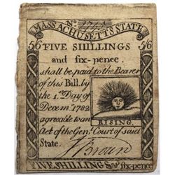 Massachusetts 1779 5s 6d Fr#MA-277 S/N 2745 PMG 35.