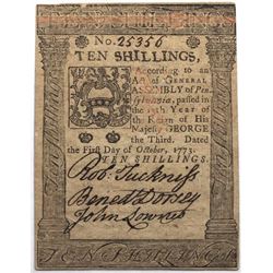 Pennsylvania October 1, 1773 10s Fr#PA-167 S/N 25356 PMG 64 EPQ.