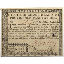 Rhode Island July 2, 1780 $5 Fr#RI-286 S/N 2587 PMG 63.