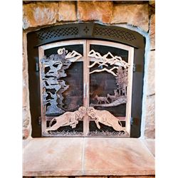 SELF STANDING FIREPLACE SCREEN - BIGHORNS SPLIT MOUNTAIN METALS